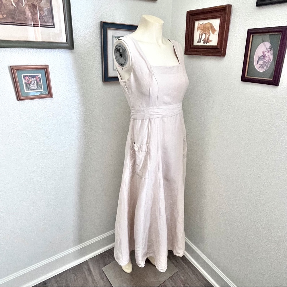 Vintage 90's The Limited Linen Silk Blend Midi Dress Square Neck Pockets - Picture 3 of 13